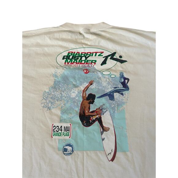 Vintage 90s 1997 Rusty Maider Biarritz Arosteguy Grande Plage XL Shirt VTG - Picture 1 of 11